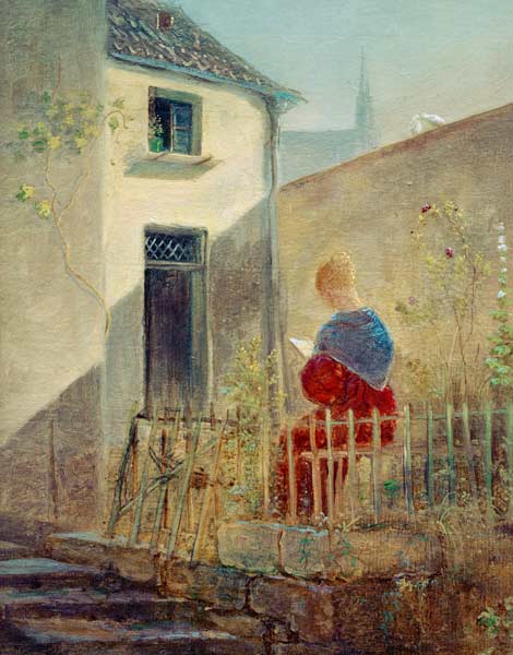 Spitzweg / Woman in Garden / Painting von Carl Spitzweg