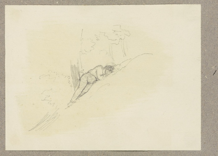An einem Hang unter einem Baum schlafender Mann von Carl Theodor Reiffenstein