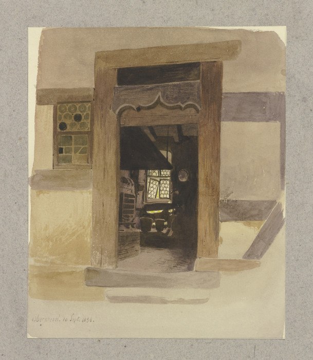 Blick durch einen geschnitzten Türrahmen in einen Innenraum in Oberwesel von Carl Theodor Reiffenstein
