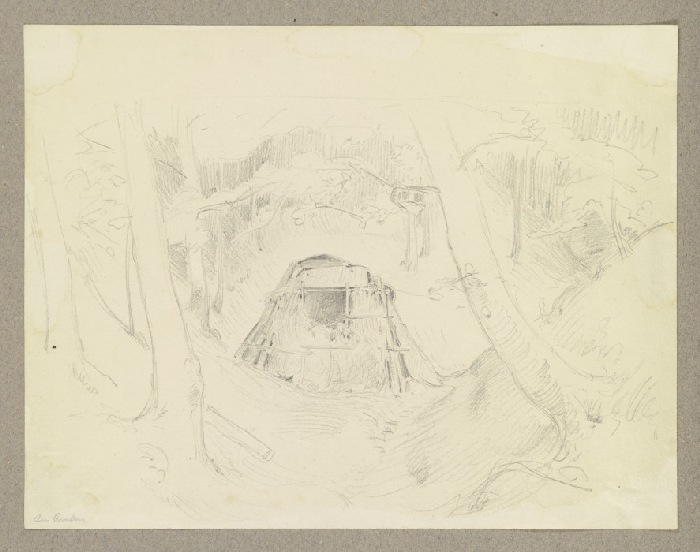 Strohhütte im Wald am Brocken von Carl Theodor Reiffenstein
