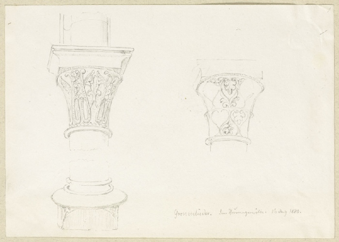 Zwei Kapitelle im Gewölbe des Turms von St. Georg in Großenlüder von Carl Theodor Reiffenstein