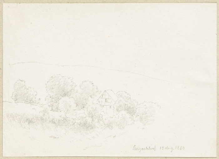 Zwischen Bäumen ein Gehöft bei Salzschlirf von Carl Theodor Reiffenstein
