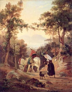Italian Landscape with Peasants, c.1845 (oil on wood) 1815