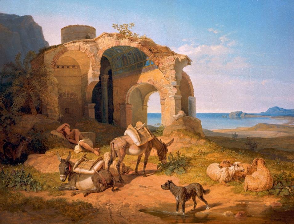 Landschaft mit der Ruine einer byzantinischen Kirche von Carl Wilhelm von Heideck