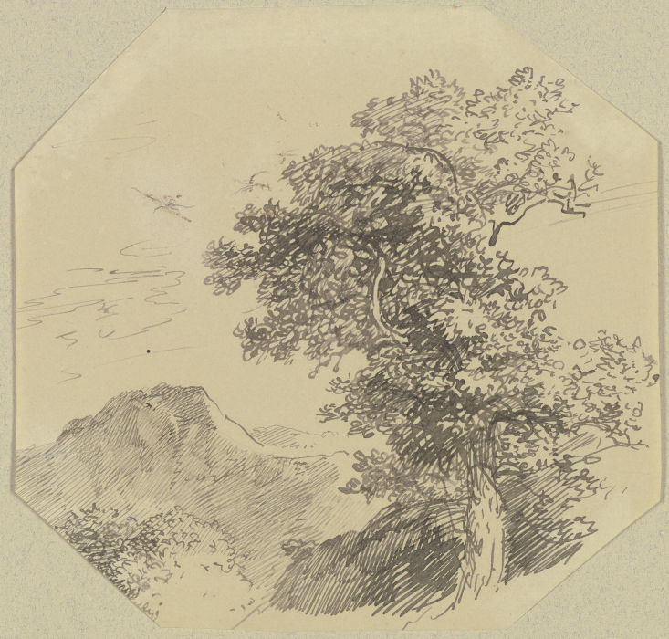 Gebirgslandschaft, rechts vorne ein großer Baum von Carl Friedrich von Rumohr