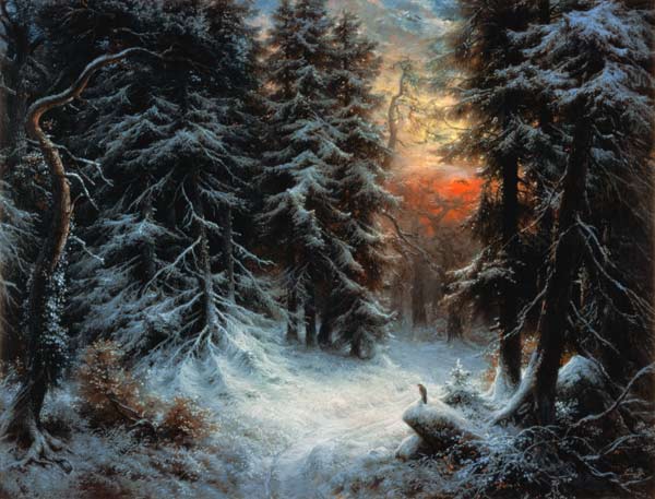 Snow Scene in the Black Forest, 19th century von Carl Friedrich Wilhelm Trautschold