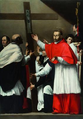 Die Aufstellung des heiligen Kreuzes mit dem heiligen Karl Borromäus