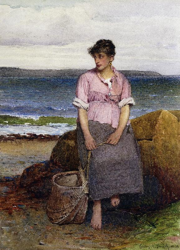 Ein junges Fischermädchen am Meer (A Young Fishergirl by the Sea) von Carlton Alfred Smith