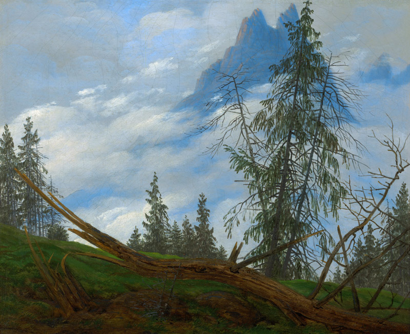 Hochgebirgsgipfel mit treibenden Wolken von Caspar David Friedrich