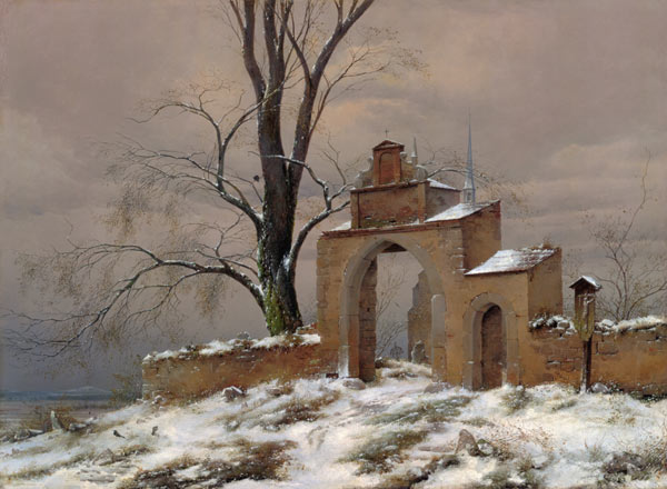 Einsames Friedhofstor im Winter von Caspar David Friedrich