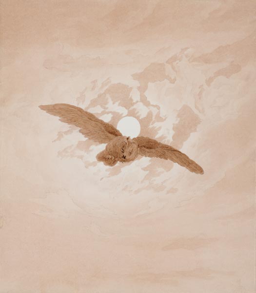 Fliegende Eule vor dem Mond von Caspar David Friedrich