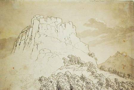 Rocky Hilltop with a Wooded Hill in front (pencil, pen and w/c wash on von Caspar David Friedrich