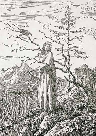 Woman with a Raven, on the Edge of a Precipice von Caspar David Friedrich
