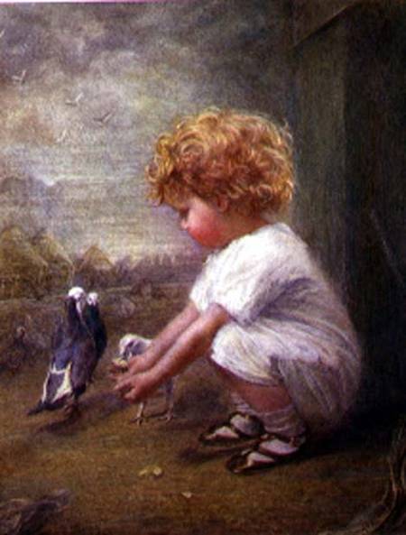 Little Girl feeding Pigeons von Catherine P. Brooker