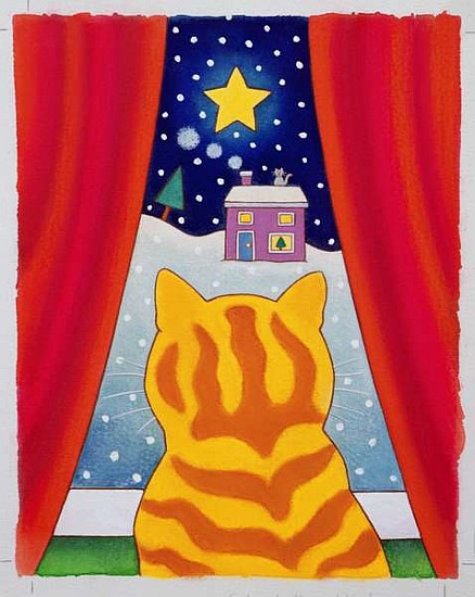 Cat at the Window (w/c on paper)  von Cathy  Baxter