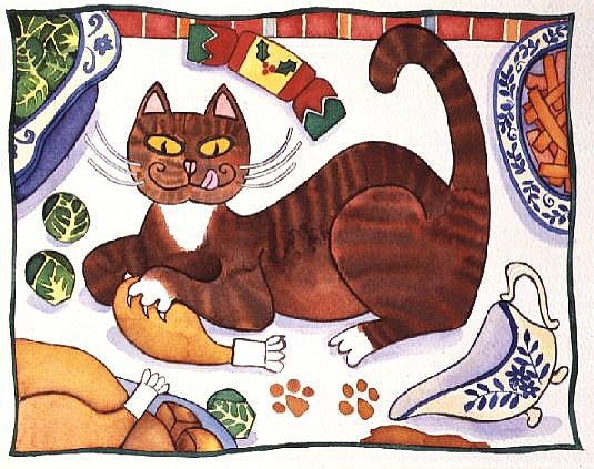 Christmas Cat and the Turkey  von Cathy  Baxter