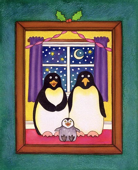 Penguin Family Christmas, 1997 (pastel on paper)  von Cathy  Baxter