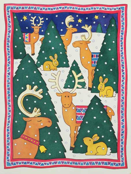 Reindeers around the Christmas Trees  von Cathy  Baxter