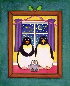 Penguin Family Christmas, 1997 (pastel on paper) 