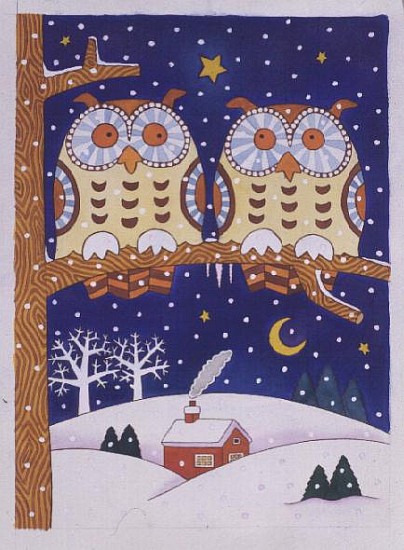 Two owls on a branch (w/c)  von Cathy  Baxter