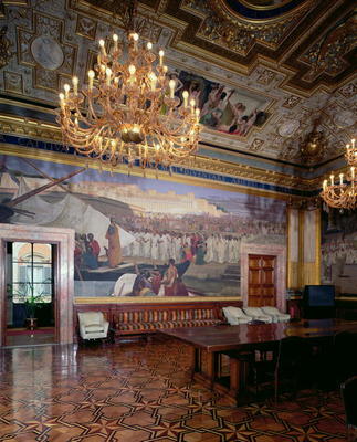 The 'Sala Maccari' (Maccari Room) richly decorated with gilt stucco and scenes from Roman history, d von Cesare Maccari