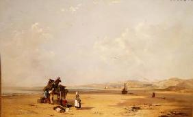 Fishermen unloading their catch on the beach in Cardigan Bay 1841