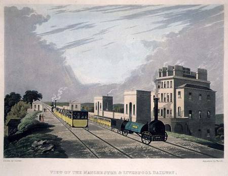 View of the Manchester and Liverpool Railway, taken at Newton, 1825, engraved by Havell von Charles Calvert