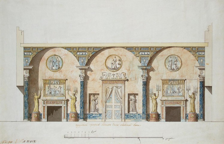 Entwurf der Haupthalle im Achat-Pavillon von Zarskoje Selo von Charles Cameron