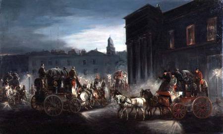 The Edinburgh Mail Coach and Other Coaches in a Lamplit Street von Charles Cooper Henderson
