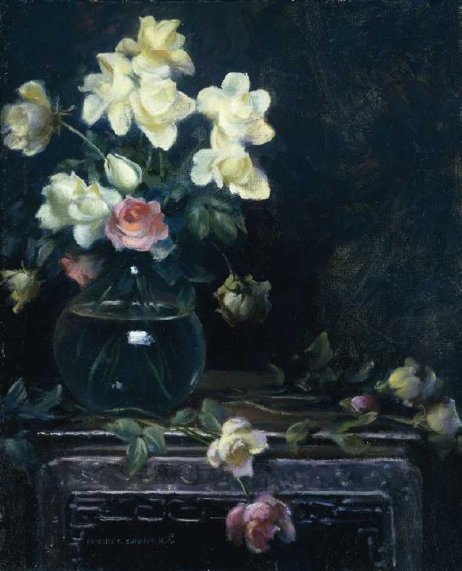 Rosen in einer Glasvase. von Charles Courtney Curran