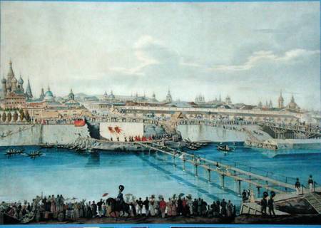 Laying of the Moskvoretsky Bridge in Moscow von Charles de Hampeln
