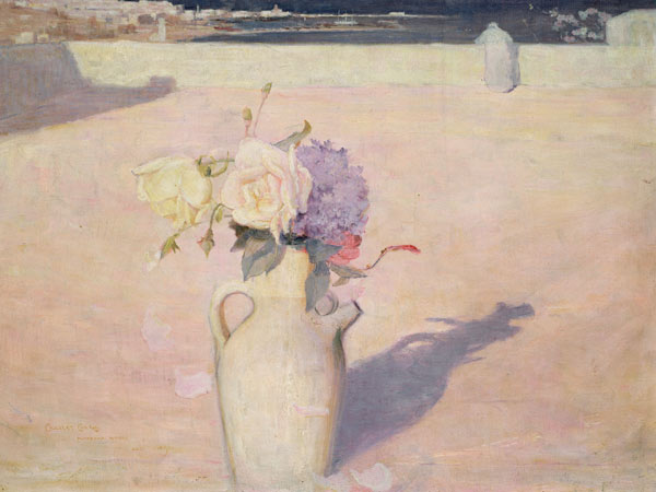 Flowers in a Vase against a background of Mustapha, Algiers von Charles Edward Conder