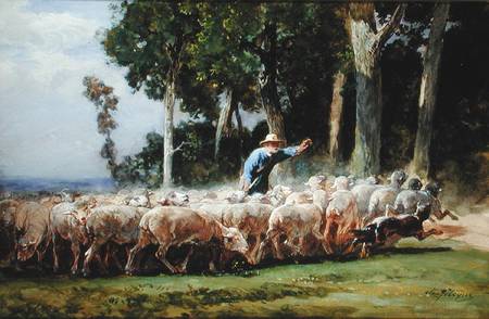 A Shepherd with a Flock of Sheep von Charles Emile Jacques