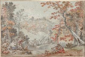 Italienische Herbstlandschaft mit Monte Porzio und Panopfer 1763