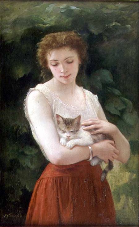 Country Girl and her Kitten von Charles Landelle