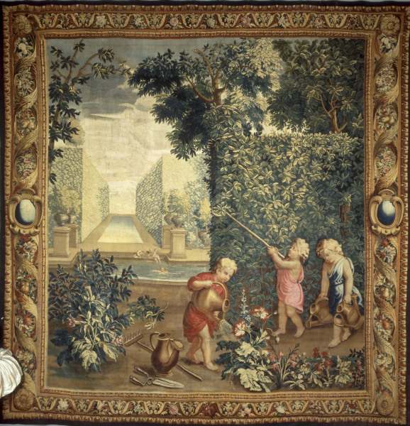 Boys as gardeners / Tapestry C18 von Charles Le Brun