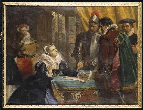 Die erzwungene Abdankung der Königin Maria von Schottland im Schloss Lochleven am 25. Juli 1567