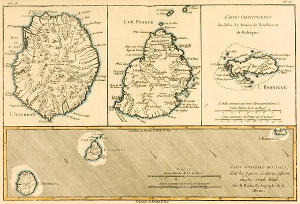 The Islands of Rodriguez, Isle de France and Bourbon, from 'Atlas de Toutes les Parties Connues du G von Charles Marie Rigobert Bonne