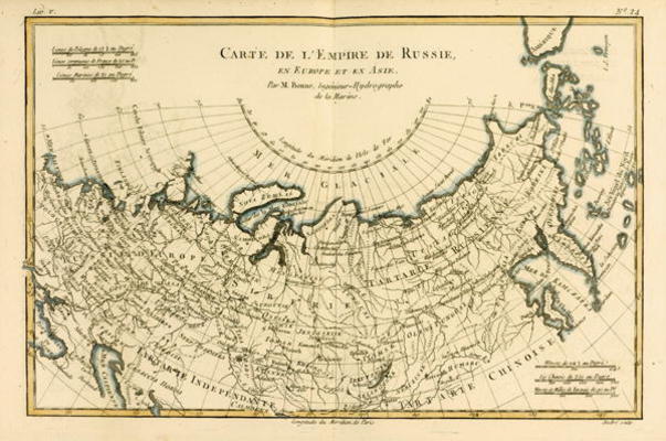 Map of the Russian Empire, in Europe and Asia, from 'Atlas de Toutes les Parties Connues du Globe Te von Charles Marie Rigobert Bonne