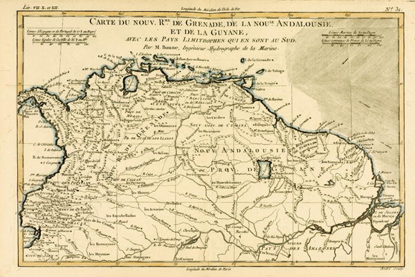 The New Kingdoms of Grenada, New Andalucia and Guyana, from 'Atlas de Toutes les Parties Connues du von Charles Marie Rigobert Bonne