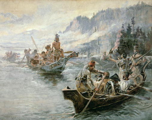 Lewis & Clark on the Lower Columbia River, 1905 (oil on canvas) von Charles Marion Russell