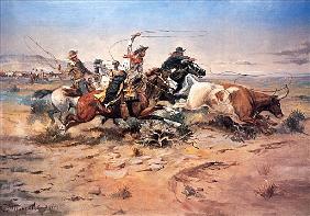 Cowboys roping a steer