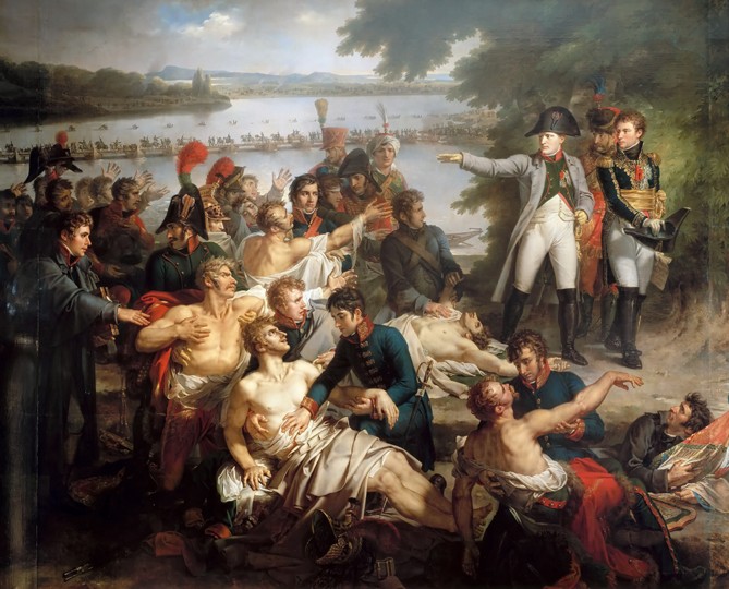 Napoleons Rückkehr auf die Insel Lobau am 23. Mai 1809 nach der Schlacht von Essling von Charles Meynier