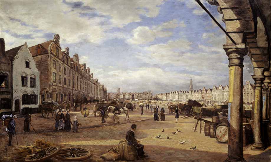 The Grande Place d'Arras on Market Day von Charles Paul Etienne Desavary