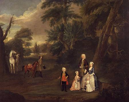 Thomas Hill of Tern, and his family in a landscape von Charles Phillips