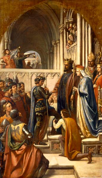 Edward III (1312-77): conferring the Order of the Garter on Edward the Black Prince (1330-76) von Charles West Cope