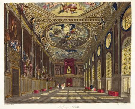 St. George's Hall, Windsor Castle, from 'Royal Residences', engraved by W. J. Bennett , pub. by Will von Charles Wild