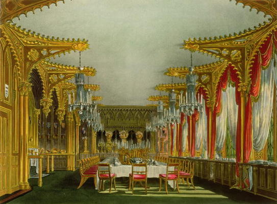 The Gothic Dining Room at Carlton House from Pyne's 'Royal Residences' engraved by Thomas Sutherland von Charles Wild