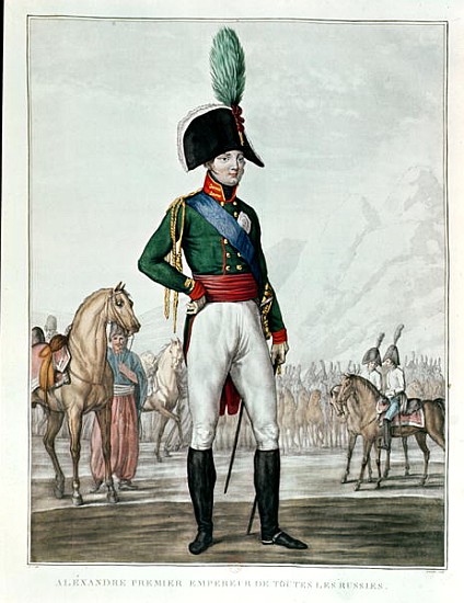 Portrait of Alexander I Pavlovich (1777-1825) with his Army von Charles Francois Gabriel Levachez