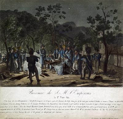 Rückkehr von der Insel Elba. Napoléon biwakiert am 1. März 1815 vor Cannes 1815
